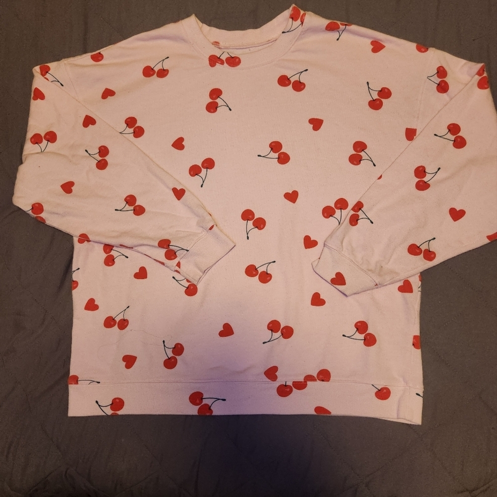 Grayson/threads Cherry Heart Print Long Sleeve Shirt Pink Red Sz M Valentines